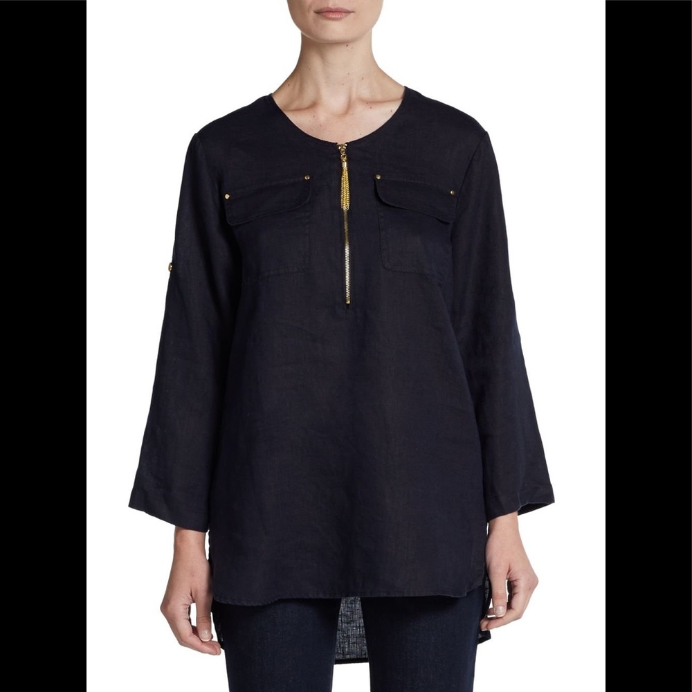 NWT COMPANY ELLEN TRACY Tab Sleeve Linen Tunic M - Picture 1 of 3